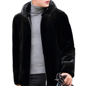 <span class=keywords><strong>Cappotto</strong></span> di pelliccia di <span class=keywords><strong>visone</strong></span> da <span class=keywords><strong>uomo</strong></span> con cappuccio invernale a maniche lunghe in tinta unita alla moda con cerniera - Product Image 3