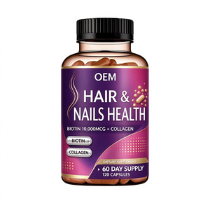 Cápsulas de Biotina 10,000mcg con Colágeno y Vitamina D3 para el Crecimiento del Cabello, Salud del Cabello, Uñas y Piel, 120 Unidades (OEM) - Product Image 1