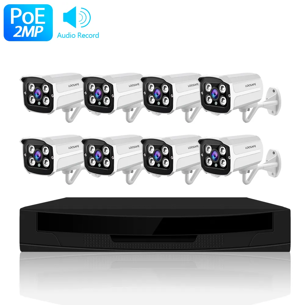 8 Channel H.264 NVR POE HD 2MP CCTV IP Cameras Kits, 8CH Home Video Surveillance Cameras System