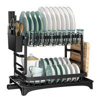 Organisateur d'étagère double couche en fer, égouttoir pour assiettes, support pour verres à vin, rangement pour vaisselle, couleur acier, détachable, sur pied