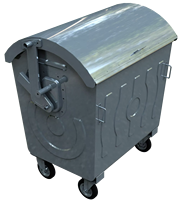 Poubelle à double pédale BDB personnalisable 1100 LT, type à pression, couvercle en dôme ouvert, bac à déchets, recyclage, extérieur, motif galvanisé
