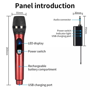 Microfono Wireless Ricaricabile E1 Plug&Play per Registrazione <span class=keywords><strong>Karaoke</strong></span>, Feste, Casa, KTV, DJ, Riunioni, Scuola, VHF 2 Canali, Microfono Portatile - Product Image 2