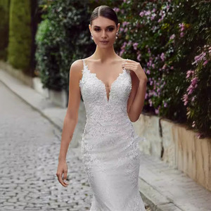 White Halter Neck Backless Wedding Dress With Short Train For Women - Product Image 3