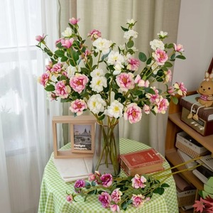 Nouvelles fleurs artificielles de rose chinoise en soie rose, blanche et rouge pour décoration murale, roses simulées pour la maison et les mariages - Product Image 4