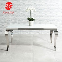 Table à manger, pieds en acier inoxydable, verre trempé blanc, design moderne, offre spéciale