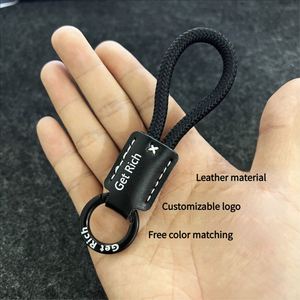 Genuine Leather Car Keychain Handmade Minimalist Light-Luxury <b>Key</b> <b>Ring</b> Customizable Logo Pendant Anti-Loss Lanyard - Product Image 2