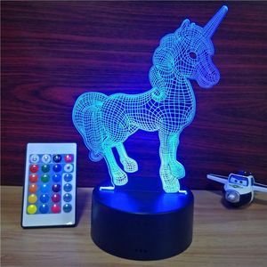 Lampada Notturna 3D a Illusione Ottica Unicorno da <span class=keywords><strong>Sogno</strong></span> per Bambini, 16 Colori Cangianti con Telecomando, Decorazione per Camera, Regalo per Bambini - Product Image 1