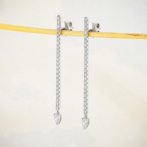 Pendientes de Diamantes de Oro Blanco de 14k para Mujer, Marca Elvora Gems, Diseño Minimalista con Cierre de Mariposa, 2 Pulgadas de Largo, para Boda/Compromiso - Product Image 4