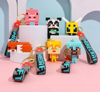 Vente en gros de porte-clés en PVC 3D en caoutchouc, personnages d'anime, pendentifs Mine Craft, personnages pixelisés, cadeau sur le thème des jeux Sandbox pour les fans de jeux
