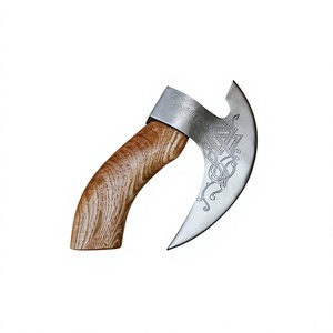 Hacha Vikinga Curva con Hoja de Acero Inoxidable Grabada y Mango de Madera Natural, Personalizable OEM, Decorativa, Artesanía Tradicional - Product Image 1