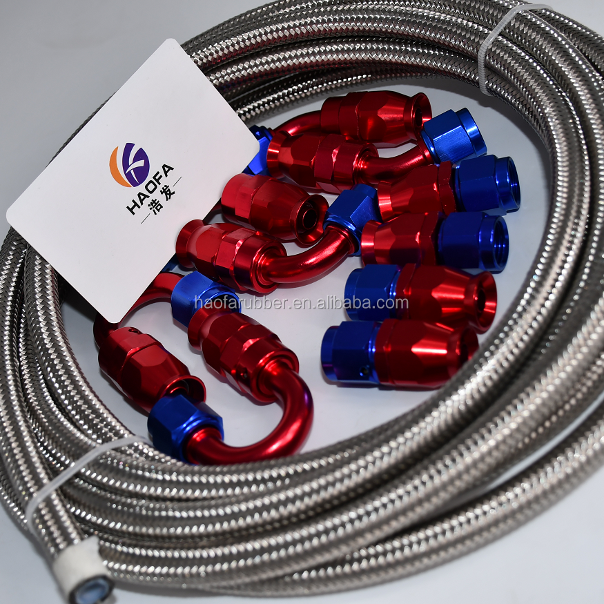 AN16 PTFE Argenté En Acier Inoxydable Tressé Tuyau De Refroidisseur D'huile