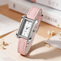 Montre à quartz pour femme W260, boîtier irrégulier en alliage argenté, double face ornée de strass, bracelet en similicuir, montre élégante pour femme, vente en gros
