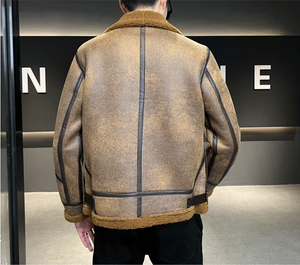 M-4XL осенне-зимний новый шерстяной воротник поло плюс плюшевая утепленная мужская мотоциклетная кожаная куртка меховая интегрированная куртка - Product Image 6