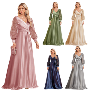 Robes de <span class=keywords><strong>soirée</strong></span> de luxe LY2308 pour femmes, élégantes, col en V, sequins, satin, pour <span class=keywords><strong>mariage</strong></span>, demoiselle d'honneur - Product Image 1