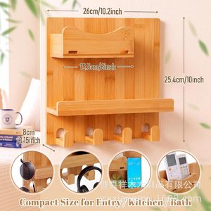 Wooden Storage <b>Rack</b> Wall Mounted With Hooks For Keys <b>Glasses</b> Entryway Organizer Rectangle Shape Default Color Cao County Origin - Product Image 4