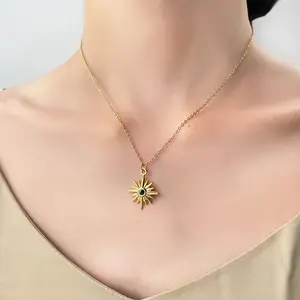 N0111 Red Green Malachite Eight-Pointed Star Pendant Necklace 18K Real Gold Stainless Steel Celestial North Star Women's Choker