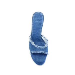 Custom Logo Colors High Chunky <b>Heels</b> Women Thick <b>Platform</b> Denim Outdoor Sandals Breathable Summer on Slippers - Product Image 5