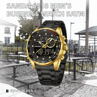 Montre numérique pour homme Sanda 6318, bracelet en acier inoxydable, résistante à l'eau, multifonction, compte à rebours, montre-bracelet décontractée pour affaires