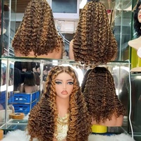 Peluca Frontal Transparente HD de Cabello Humano Virgen 100% Sin Pegamento SDD Rizado Birmano con Cutícula Alineada y Mechas Largas 250%