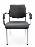 Chaise de visiteur moderne en similicuir avec accoudoirs rembourrés, pieds chromés, pour bureau, réunion, conférence, réception, salle de formation