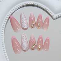 Lot de 24 faux ongles à presser en ABS, rose, style French, motif cœur de luxe, scintillants, effet sucre, vente en gros, Saint-Valentin