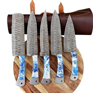 Handmade Damascus Steel Custom Chef <b>Knife</b> Set High Quality 5-Piece <b>Leather</b> <b>Roll</b> Eco-Friendly Durable Customizable Handle Whole - Product Image 1