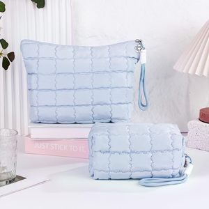 Versatile Checkered Down Cotton <b>Makeup</b> <b>Bag</b> with Smooth Zipper Multi-Purpose Toiletry Cosmetic Organizer for <b>Travel</b> Work Daily - Product Image 2