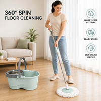Ensemble de serpillères rotatives pour le nettoyage des sols avec manche télescopique en acier inoxydable, 2 recharges en microfibre et seau rotatif pour usage domestique
