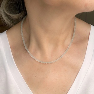 Collier ras du cou personnalisé en acier inoxydable avec fermoir mousqueton, perles d'aigue-marine et breloque DIY en pierres précieuses pour femme - Product Image 5