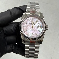 Orologio Automatico da Uomo 36mm con Ghiera Scanalata, Quadrante in Madreperla Rosa, Bracciale Compatibile con Movimento NH35, MOQ 1