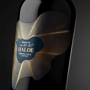 Custom Matte eco-friendly Hot stamping foil golden embossed waterproof spirit label wine bottle sticker 3D varnished wine labels