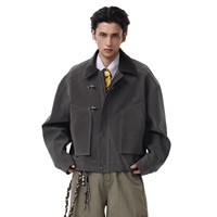 Blouson moto homme haut de gamme style motard, coupe droite, printemps, grandes poches, col rabattable, fermeture éclair, avec badge, robuste et audacieux