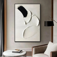 Original Moderne Minimaliste Abstrait Nature Morte Acrylique Peinture Toile Noir Blanc À La Main Mur Art Décoration Intérieure