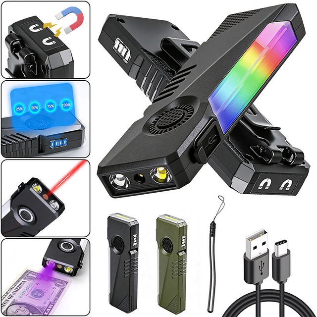 High Lumens Rechargeable EDC Torch RGB Color Light UV White Dual LED Magnet Long Range Portable Flashlight