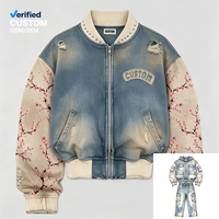Veste en jean cloutée personnalisée pour la vente en gros, effet délavé soleil, style streetwear Y2K, coupe-vent, fournisseur de référence Cherry Blossom