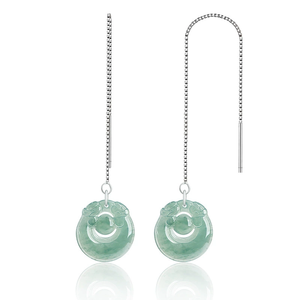 Natural <b>Emerald</b> A-grade Blue Water Double Dragon Playing S925 Silver Ear Wire Forever Star Classic Wedding Ice-grade Jadeite - Product Image 1