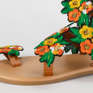 Sandales plates à broderie florale pour femmes, style bohème, avec lanières à la cheville, motif floral, pour l'été, la plage, les vacances, la marche - Product Image 5