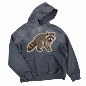 Sudadera con capucha <span class=keywords><strong>de</strong></span> algodón pesado para hombre, extragrande, con hombros caídos, estilo pullover, con parche <span class=keywords><strong>de</strong></span> tapicería con gráfico <span class=keywords><strong>de</strong></span> mapache personalizado y efecto lavado - Product Image 1