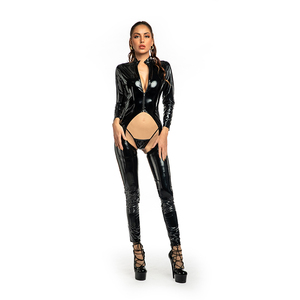 Skinny <strong>PVC</strong> Open Crotch One-Piece Leather Bodycon <strong>Bodysuits</strong> for Women Jumpsuit Sexy Bodycon Set - Product Image 2