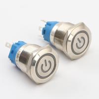 Interrupteur à bouton-poussoir momentané LED POWER ICON avec câble de carte mère d'ordinateur de 50 cm, 19 mm, 12 V, bleu, pression sur 3 A, CQC, CCC 250 VAC