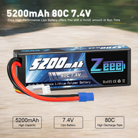 Zeee 2S يبو بطارية 7.4V 5200mAh 80C غطاء واقٍ مزخرف لهاتف آيفون مع EC3 التوصيل ل RC عربات التي تجرها الدواب Truggy الزاحف الوحش سيارة قارب نماذج من الشاحنات