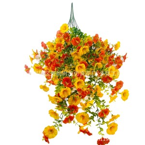 Fleurs artificielles Shiliu en soie, eucalyptus et gloire du matin, bicolores orange et jaune, pour mariage, extérieur et maison - Product Image 2