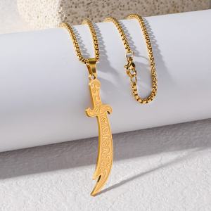 Scimitar Zulfiqar pisau pedang Ali Shia jimat Quran Islam baja tahan karat liontin mode perhiasan kalung grosir - Product Image 2