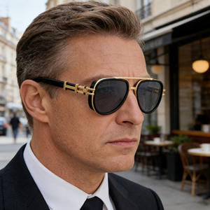 Gafas de Sol Polarizadas para Hombre ZS-98243P, UV400, Marco de PC, Lentes TAC, Estilo Retro de Doble Puente Metálico, Color Negro - Product Image 2