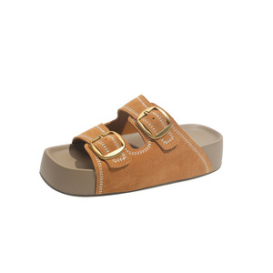 Sandales en cuir véritable à boucle, nouvelle collection printemps-été 2026, sandales d'extérieur à semelle épaisse pour femmes - Product Image 2