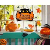 Plaque murale rectangulaire en bois artisanale du Vietnam, motif Halloween, gravée, pour décoration intérieure, décoration suspendue pour Halloween