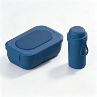 Boîte à lunch bento 3 compartiments 200 ml avec bouteille d'eau 360 ml et cuillère, en PP de qualité alimentaire, anti-fuite