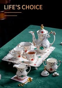 Vente en gros d'usine, service à café en céramique de style européen blanc gaufré plaqué or pour le thé de l'après-midi - Product Image 4