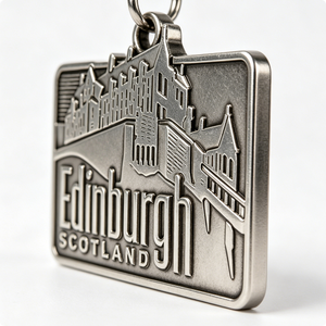 Pin Metálico de Recuerdo de Edimburgo, Escocia, Plateado, Rectangular, con Diseño en Relieve del Paisaje Urbano, Aleación de Zinc Fundida a Presión - Product Image 5