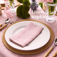 Serviettes de table en lin rose blush brodées à la main avec monogramme personnalisé, couleur unie, lavables, réutilisables pour mariage, hôtel